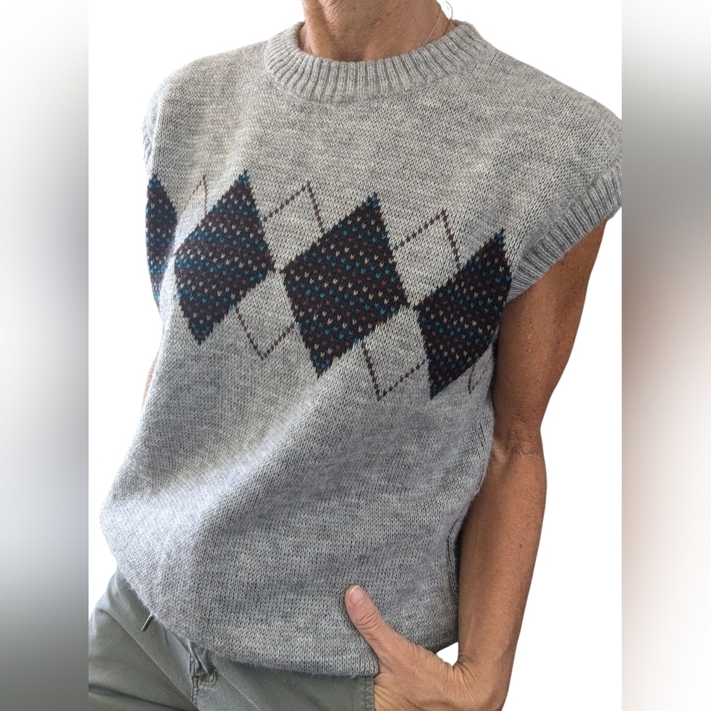 Vintage Kennington Argyle Sweater Vest XL Made in Italy 80s Knit
